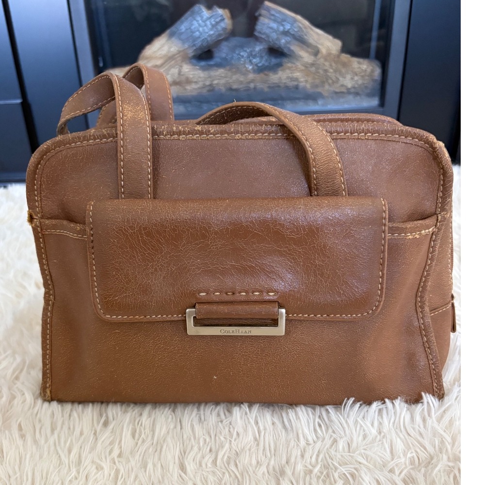 Cole Haan Leather Satchel Purse Handbag Top‎ Handle Flap Closure Brown